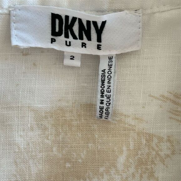 DKNY Women's Beige Linen Tie Waist Fit & Flare Dress Size 2 - Picture 2 of 8